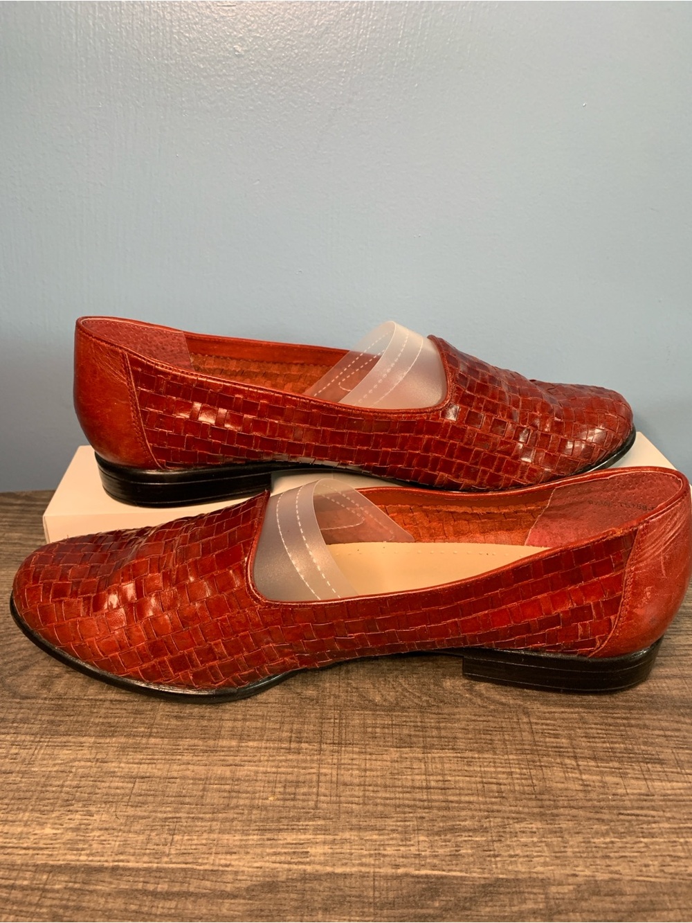 Trotters Woven Brick-Red Leather Slip-On Loafers